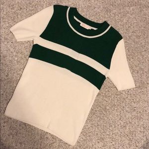 Tory Burch sweater in cream with green stripe